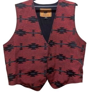 True Grit Mens Southwestern‎ Pattern Vest Red Black Teal Mens Large Sz 4 See Ad
